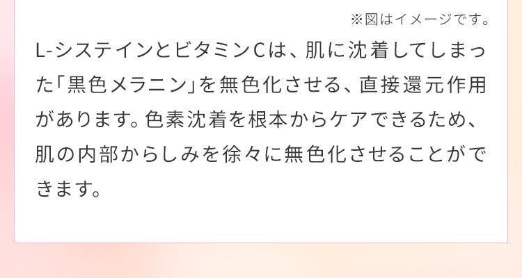 色素沈着を根本からケアできるため、肌の内部からしみを徐々に無色化させることができます。